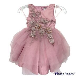 NEW Tip Top LOLA's Pink Short Layered Tulle Dress Sparkle Flower Appliques 2